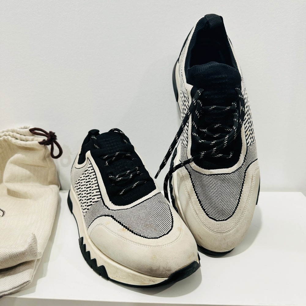 Hermes Trail Sneakers Black White Knit Suede Mens US 10 EU 43 201464 ZH